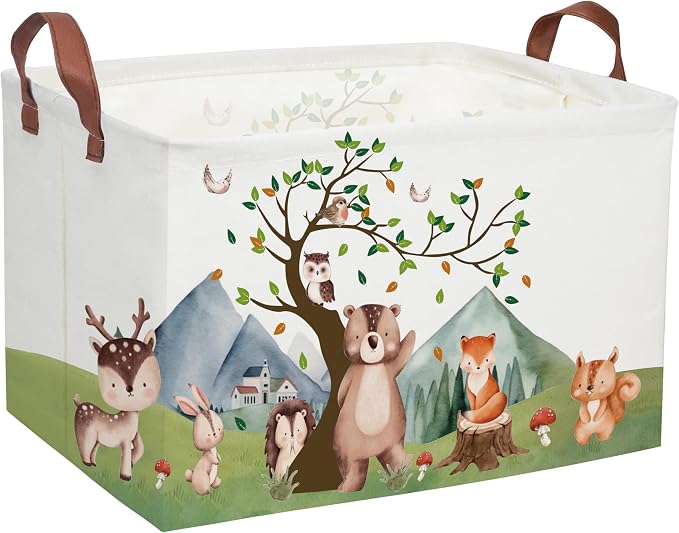 Animal Baskets Cute Storage Bins Rectangular Storage Bin Organizer Book Box ,Animals Room Decor(Mountain animal)