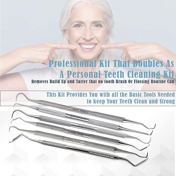 Professional Dental Tools Dental Picks Oral Care Kit, Stainless Steel Hygiene Kit Set with Tooth Scraper Tartar Scaler Tweezers Mouth Mirror for Personal & Pet Oral Care Use (Sickle Set of 6 Pcs)