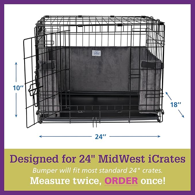 Pet Dreams Dog Crate Bumper - Patented Comfy Liner & Dog Tail Protector for Inside Crate, Fits iCrate Cages 18, 24, 30, 36, 42, 48 Inches (Blue, Small, 24")