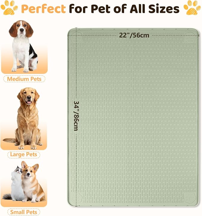 Silicone Dog Bed Mat 34"x 22" Crate Mat for Dog Cages, Green | Extra Large Kennel Mat with Raised Edge, Washable, Leakproof, Waterproof Dog Mat for Crate, Dog Floor Mat to Protect Floors