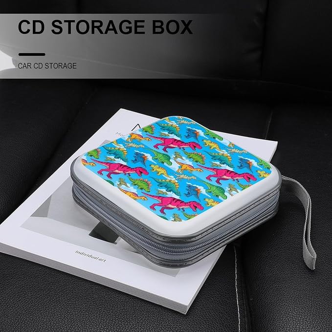 Protective 40-Disc CD/DVD Wallet Dinosaurs, Hard Plastic Storage Binder with Handle, Portable Organizer for Car Office Travel