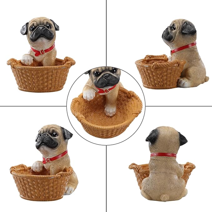 Cute Pug Candy Bowl, Resin Dog Figurine Key Bowl for Entryway Table, Desktop Storage Basket Organizer for Desk, Unique Dog Lover Gift