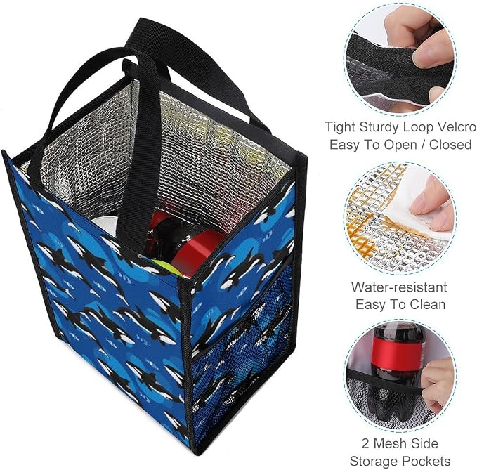 Reusable Insulated Lunch Tote Bag Thermal Lunch Box Cooler Bags Compatible with Ocean Sea Orca Killer Whale Picnic Food Organizer Meal Bag