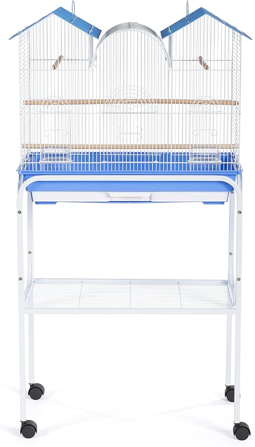 Prevue Pet Products Bird Cage Stand with Shelf - Medium Metal Cage Stand with Rolling Wheels, Mid‑Height for Cage Accessories, Toys, and Storage - White