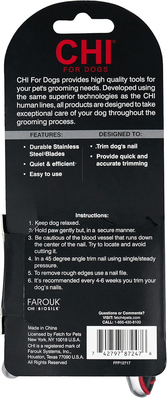 CHI for Pets Guillotine Nail Clipper for Dogs - Stainless Steel Dog Nail Cutter with Safety Guard and Ergonomic Soft Grip Handle - Grooming Tool for All Dog Breeds, Guillotine Nail Clipper, One Size