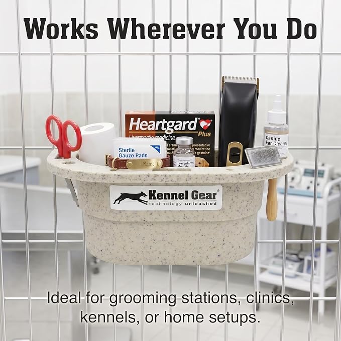 Dog Grooming Organizer with Plastic Bar Mount System - Pet Care Organizer | Durable, Space-Saving Supply Caddy, Easy to Install for Pet Care Professionals, Grooming Stations and Veterinary Clinics