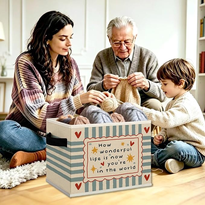 Nursery Cube Storage Bins with Handles, How Wonderful Life Is Now You're In the World Collapsible Fabric Storage Basket Boxes Books Clothes Organizer for Boys Girls Bedroom Bathroom