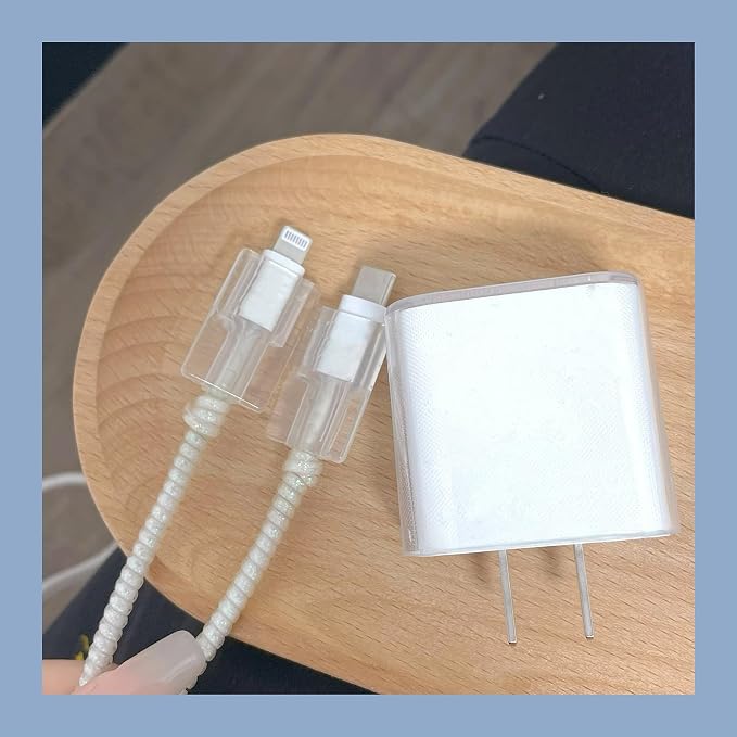 USTIYA Case Cute Cable Protector for iPhone Charger Phone Wire Saver for iPhone 11 12 13 14 15 16 Pro Max Plus Charger 18W 20W (Transparent)