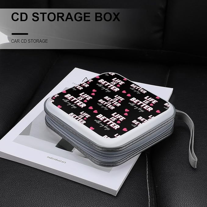 Heavy-Duty DVD Storage Wallet Life Is Better With My Boys, Holds 40 Discs, Hard Shell Binder with Carry Handle, Portable Organizer for Movies Music