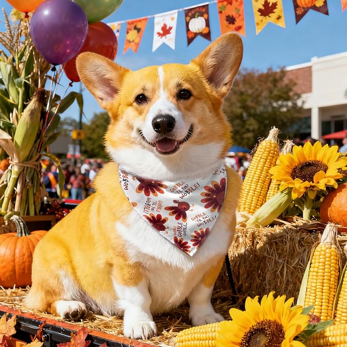 Dog Thanksgiving Bandana Funny Gobble Turkey for 30-75lbs Large Pet
