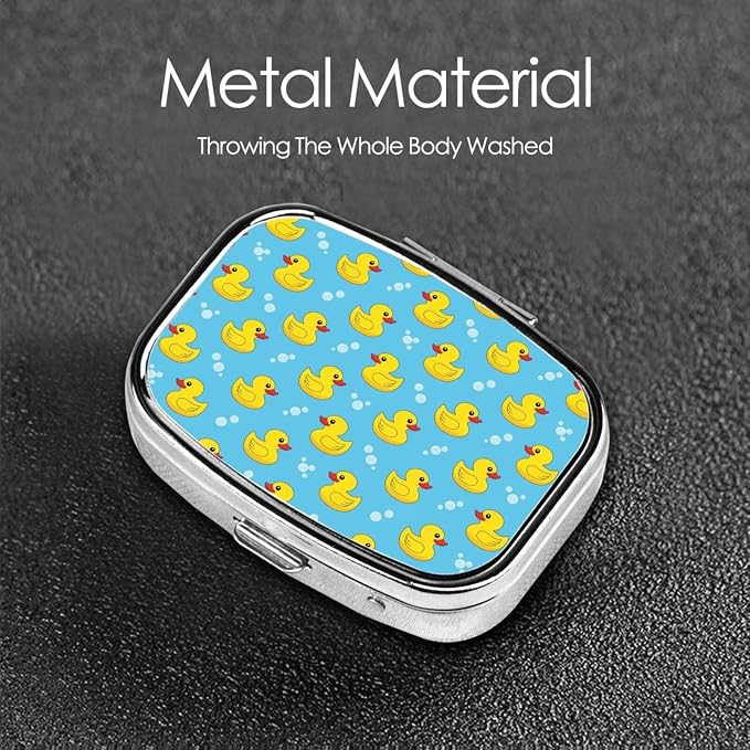 Portable Pill Organizer Compact Moisture-Proof Case Daily Vitamin Box for Men Women Travel Pocket Purse, Yellow Rubber Ducks Soap Bubbles Blue