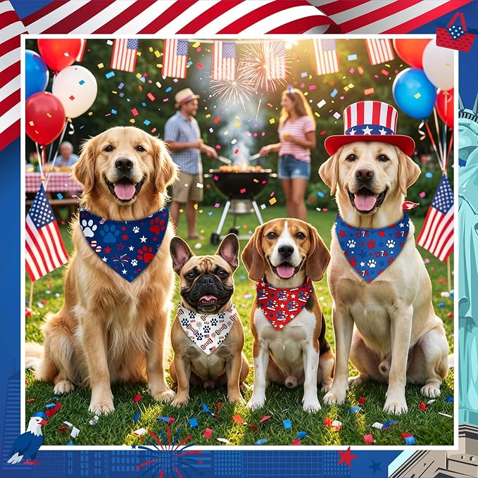 100 Pcs 4th of July Dog Bandanas Bulk Patriotic Paw Prints Pattern | Triangle Kerchief Bibs Scarf Set for Pets Patriotic Party Costume Photo Props Accessories, 25 Styles, 25.6 x 17.7 x 17.7 Inch