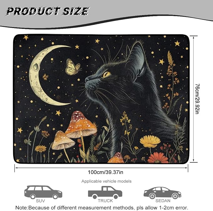 Cat Print Pet Friendly Cargo Liner for Dogs 29" x 39", Universal All Weather Car Trunk Mat for SUV Truck, Non Slip Washable Durable Black Protection Mats