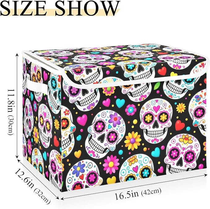 Gothic Fabric Storage Bins with Lid Storage Boxes Clothes Baskets 40L | Decorative Storage Boxes, Foldable & Stackable, Dust-Proof Flip Top, Reinforced Handles, For Home & Dorm, Clothes & Toy Box