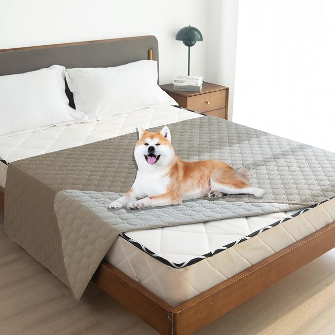 gogobunny Waterproof Dog Blankets for Large Dogs, Pet Bed Cover Breathable | Washable Pee Pads, Quilted Throw Blanket, Furniture Protector for Couch Sofa Bed Car, 82x82 Inch Dark/Light Stone