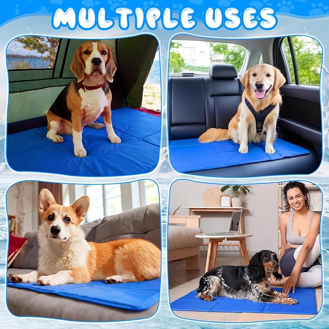 Drydiet 4 Pack Dog Cooling Mat - 47'' X 27'' Solid Gel Self Cooling Mat with Storage Bag Pressure Activated No Refrigeration or Electricity Needed Pet Pad for Dogs & Cats Kennels, Crates, Beds