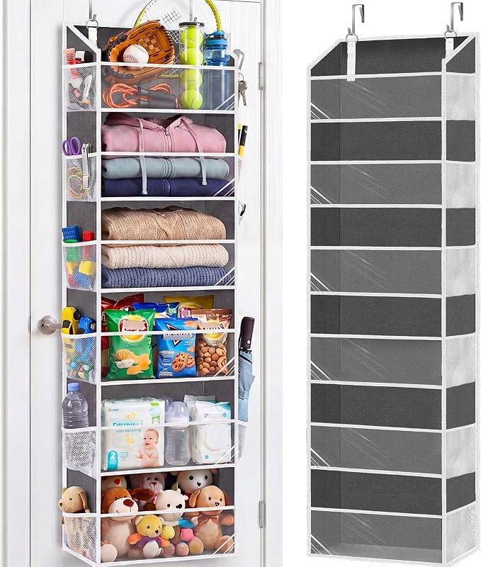 Over Door Organizer with 6 Large Pockets | 6 Transparent Front Pockets & 12 Mesh Side Pockets, 80 lbs Weight Capacity Hanging Storage for Toys, Shoes, Diapers, Pantry