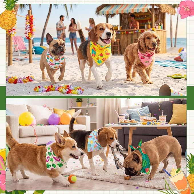 50 Pcs Summer Hawaiian Dog Bandanas Bulk Tropical Flower Pattern | Triangle Kerchief Bibs Scarf Set for Pets Hawaii Party Costume Photo Props Accessories, 25 Styles, 25.6 x 17.7 x 17.7 Inch