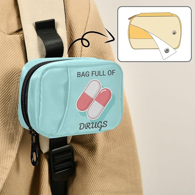 Naanle Medical Pills Pill Box 7 Day Case Bag Travel Organizer with Zipper Portable Weekly Compact Size for Vitamin Supplement Holder A Cartoon Blue White 4.6 x 3.14 x 1.88 Inch, 1.0 Count