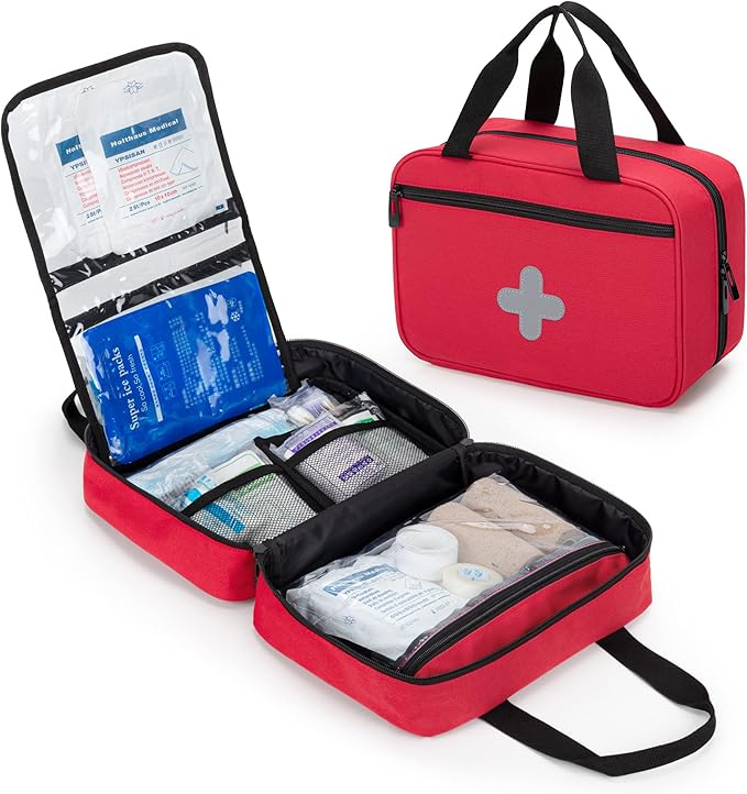 Empty First Aid Kits Case, Portable Emergency Kit Organizer, Red | Medical Bag for Emergency Supplies and Pill Bottles, Large Capacity, for Hiking, Camping, Car, Travel, Home and Outdoor