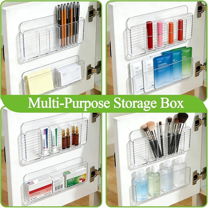 Medicine Holder for Cabinet Door, 2-Pack Reusable Medicine Organizer for Inside Cabinet Storage, Ultra-Sticky Adhesive Mount (Clear)