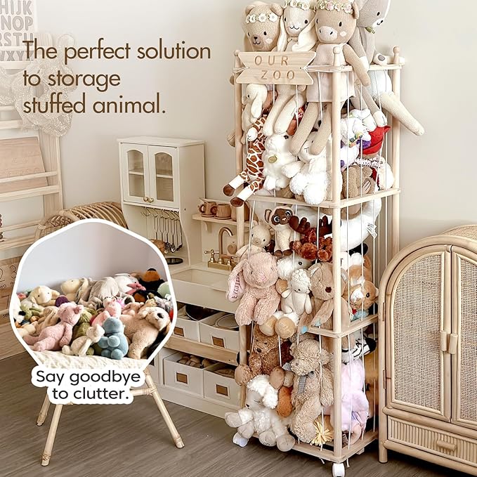 Mloong Stuffed Animal Storage,54in Wood Zoo Cage, Large Plush Toy Organizer | Space Save Toy Organizer, Extra Large Capacity Plush Toy Cage,Stuffed Animal Holder,Gift for Nursery Playroom Kidroom Bedroom