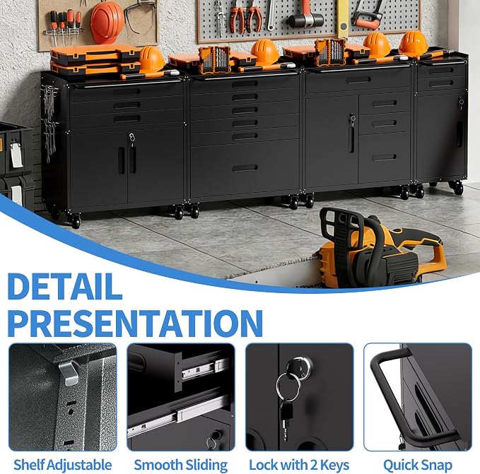 Metal Storage Cabinet for Garage, Tool Cabinet, Utility Cabinet | Wheeled, Rolling Tool Cabinet, 2 Drawers, 1 Door Lockable, Top Countertop, Pegboard, Assembly Required, Black