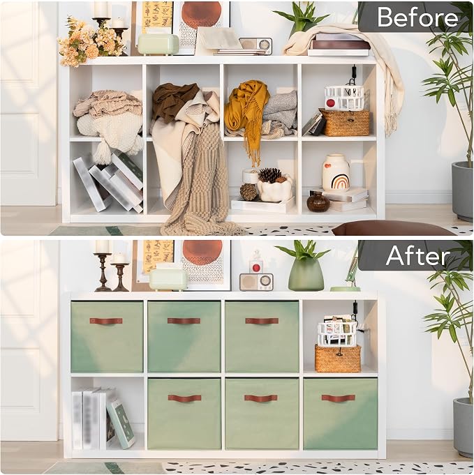 GRANNY SAYS 13 Inch Storage Cube Organizers, Sage Green, 6-Pack | Collapsible Storage Boxes with Thickened Base Plate, Sturdy Handles, Decorative Cube Storage Bins for Shelves, Closet