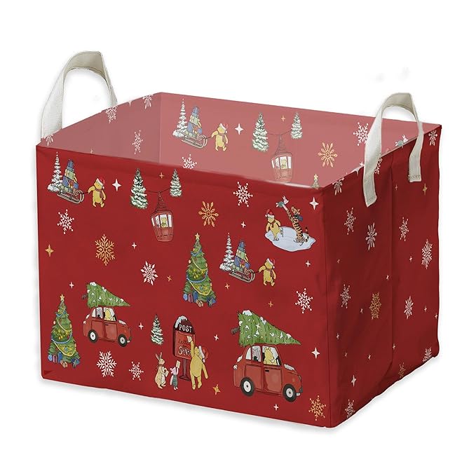 Winnie Theme Christmas Storage Basket,Hamper Winnie Baby Stuff Collapsible Storage Bin Laundry Hamper With A Waterproof PE Coating,Perfect Decoration for Baby Boy Girl Shower