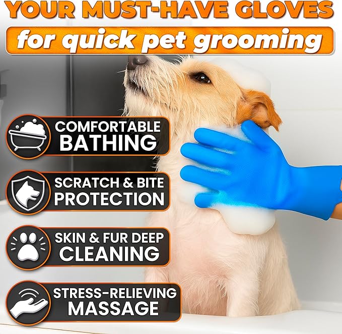 Cat & Dog Shampoo Gloves with 3000 Soft Bristles | 2-in-1 Dog Bath Gloves for Massage, Grooming & Clean Wet or Dry