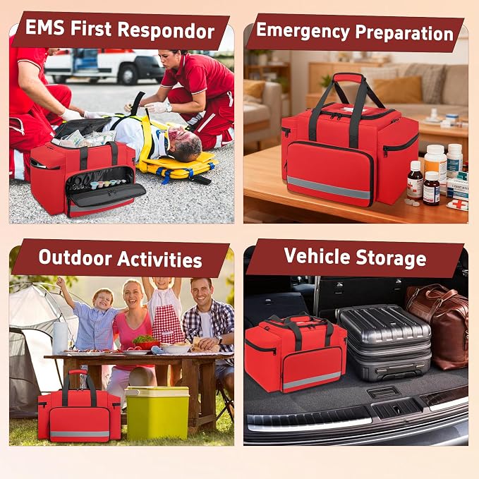 Professional Empty EMT First Responder Bag,20.5" x 13.8" x 12.2" Extra Large Trauma First Aid Carrying Bag for Paramedics and Emergency Supplies Kit,Medical for Business,Home,Outdoor