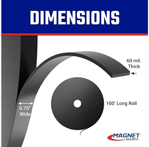 Master Magnetics-ZGN30PBX Flexible Magnet Strip, Plain, No Laminate 1/16" Thick, 3/4" Height, 100 Feet, 1 Roll