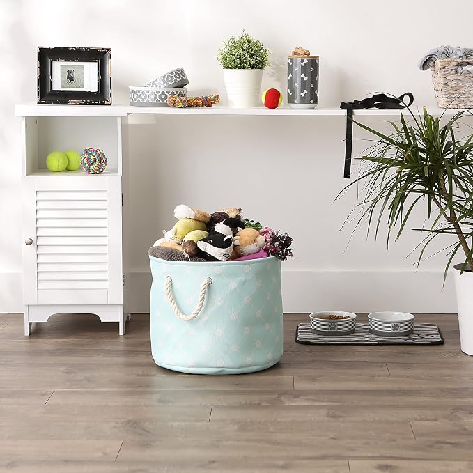 Bone Dry Pet Storage Collection Paw and Bone Print, Medium Round, 12x15x15, Aqua Trellis