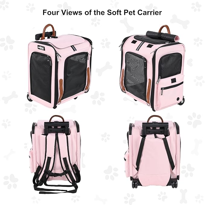 EliteField Deluxe Rolling Backpack Dog & Cat Carrier (2-Year Warranty) | Airline Approved, Waterproof Fabric, Scratch-Resistant Mesh, Retractable Handle, Wheels, Built-In Leash