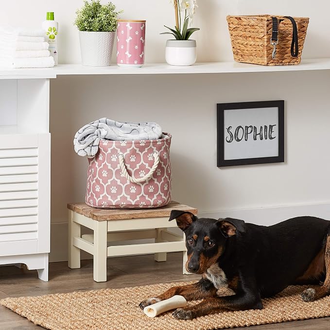 Bone Dry Pet Storage Collection Lattice Paw Print, Rose, Small Round