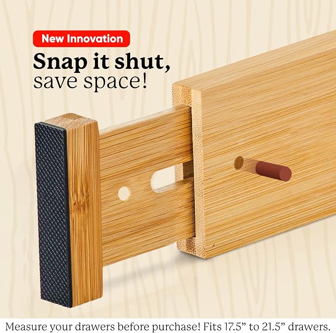 Night Tree Expandable Bamboo Drawer Dividers – drawer separators for Clothes, Kitchen Utensils, Bathroom, and Dresser Drawers (17.5" to 21.5")