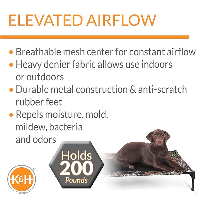 K&H Outdoor Elevated Dog Bed, Cooling Raised Dog Bed, Camo, Large 42x30in