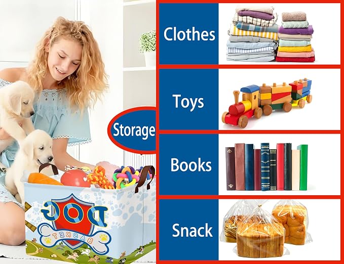 Large Dog Toy Basket Storage Bin Organizer With Handles Collapsible Puppy Gift Box for Kids Toy, Clothing, Blankets (Paw)