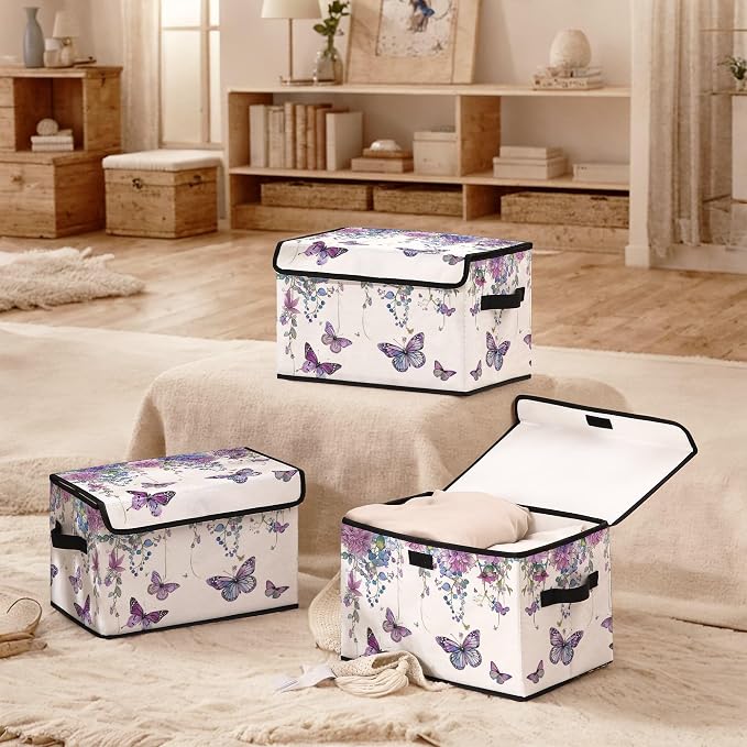 Fabric Storage Bins with Lids,Under Bed Storage Containers 3Pack | Stackable Clothes Storage Bins with Lids,Closet Organizers Fabric Box for Home and Office,Blanket Clothes Organizers