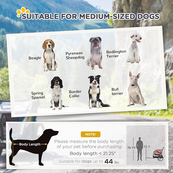 Aosom 2-in-1 Pet Bike Trailer for Medium Dogs | Road-Visibility Dog Stroller Bicycle Carrier, Weather-Strong Bike Wagon Trailer, Sidecar Attachment