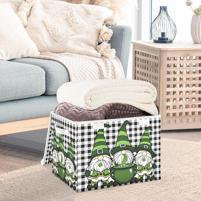 Saint Patrick Fabric Storage Bins with Lid Closet Storage Basket 40L | Foldable & Stackable, Flip Top Dust Guard, Reinforced Handles, Home & Bedroom, Clothes & Toys, Saint Patrick Basket