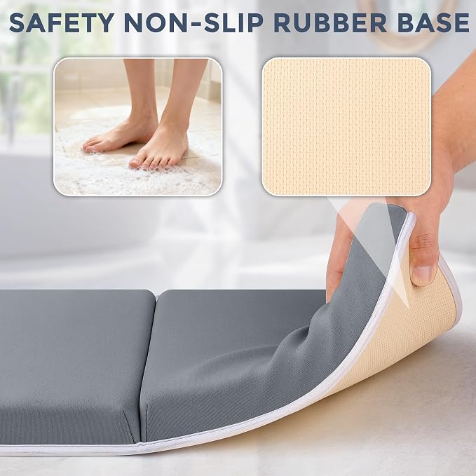 Bath Kneeler and Elbow Rest Pad Set, 1.5” Thick Bathtub Kneeling Mat | Cozy Memory Foam, Non-Slip 6 Suction Cups and 4 Toys Organizer Pockets, Quick-Dry Bath Kneeling Pad for Babies Toddlers