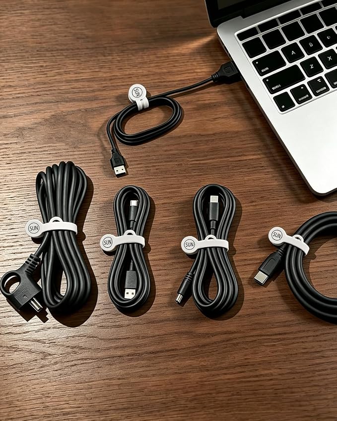 Magnetic Cord Organizer Cable Cord Organizer Magnet Clips Design Patented Silicone Twist Tie Strap Holder Cord Wrap Keepers Reusable Multi-Purpose Home Office School Gifts 10 Pack White