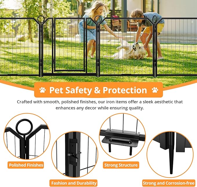 Steel Dog Playpen with Lockable Door & Ground Stakes, 32”H 8 Panels Puppy Playpen, Foldable Dog Fence for Indoors/Outdoor/Yard/RV/Camping