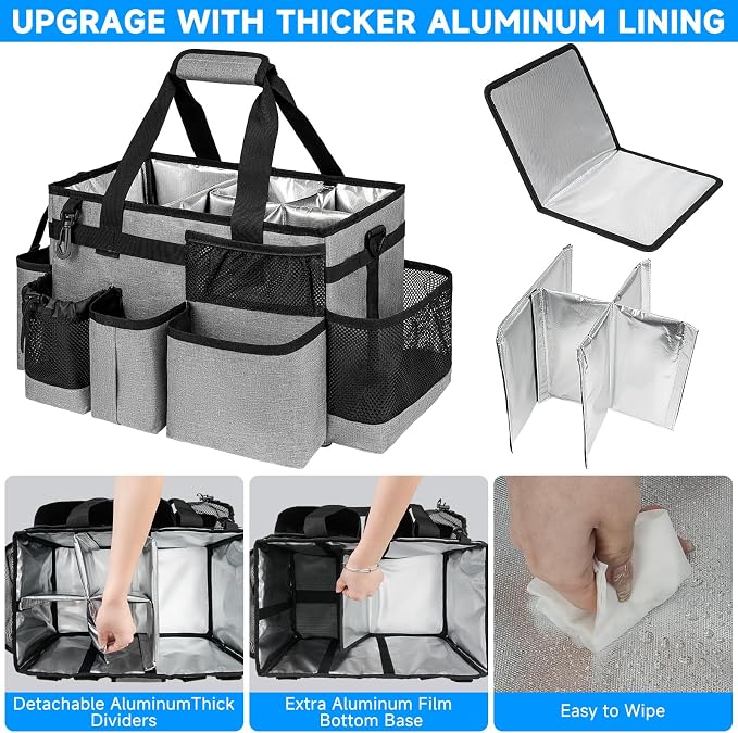 Cleaning Caddy Bag, Large Cleaning Bag for Housekeepers, Rose Gray | Cleaning Caddy Organizer for Cleaning Supplies with Handle and Adjustable Shouder Strap, Easy to Clean & Heavy Duty Design