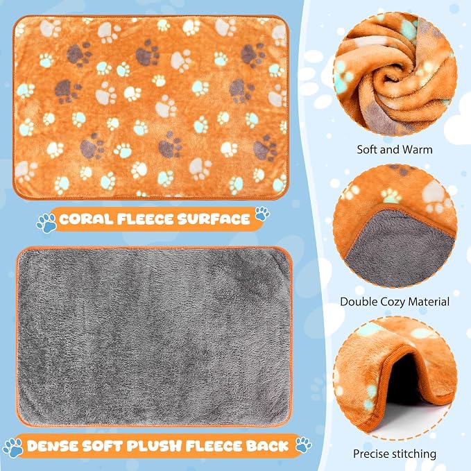 Tegeme 6 Pcs Waterproof Dog Blanket 30 x 20 Inch Paw Print Pet Blanket for Dogs Cats Puppy Washable Soft Fluffy Fleece Rug Flannel Throw Warm Sleep Mat for Kitten Doggy