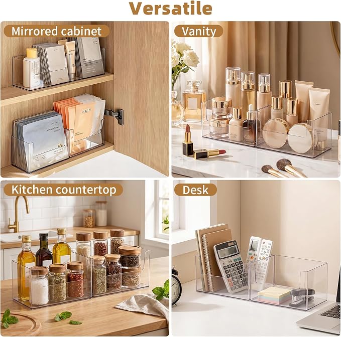 PAVSTINE 2 Pack Clear Medicine Cabinet Organizer, Slim Open Face Mask Storage Box for Sheet Masks and Skincare, Space-Saving Makeup Holder for Bathroom, Vanity, Countertop