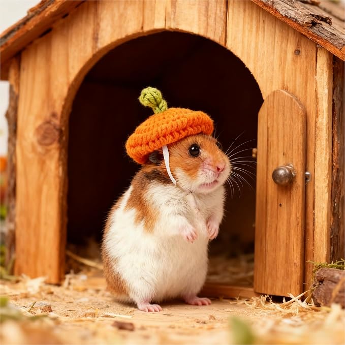 4 Pcs Hamster Hats Mini Party Hats for Small Animals, Cute Hand Knitted Beret Tiny Hats for Snakes Lizards Bearded Dragon Guinea Pig Bunny Reptile Hamster Pet Clothes Holiday Party Costume Accessories