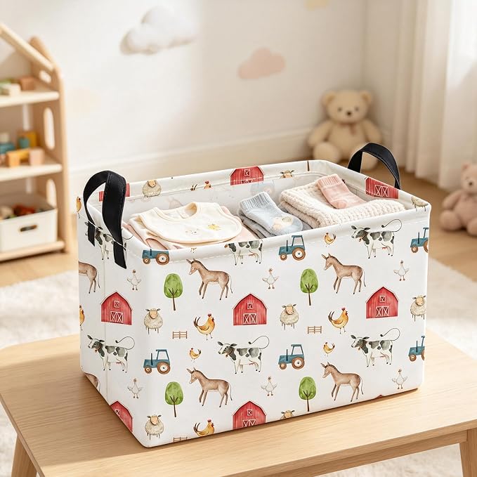 Essme Rectangular Farm Basket,Cute Storage Bins with Handles for Room Decor,Shelf Basket.(Farm)