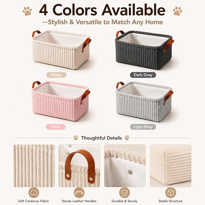Personalized Dog Cat Toy Basket with Name | Custom Handmade Corduroy Pet Toy Organizer Bin for Home Storage, Unique Gift for Pet Lovers